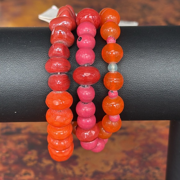 Vibrant Orange and Pink Stackable Coordinating Stretch Beaded Bracelets-Set of 3 - Picture 6 of 8